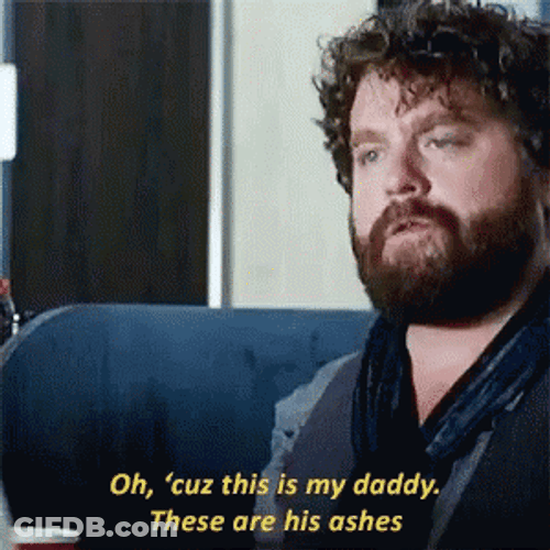 Zach Galifianakis Holding Father's Ashes Due Date GIF