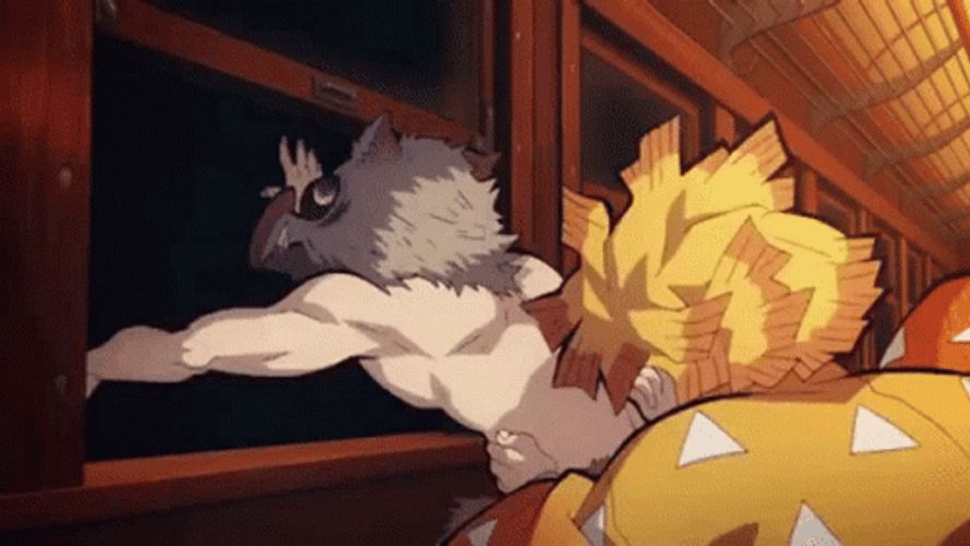 Zenitsu Catches Inosuke GIF