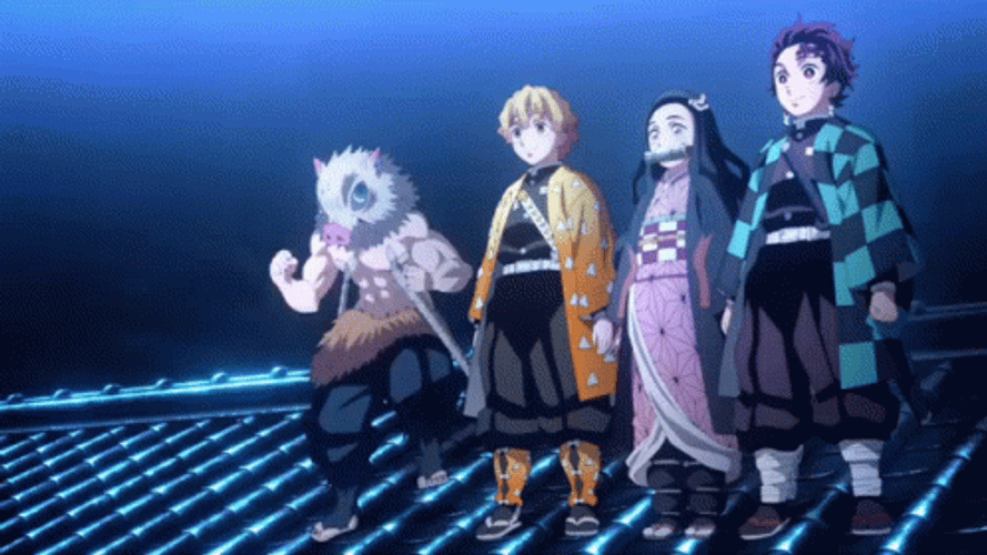 Zenitsu Nezuko Tanjiro Inosuke GIF