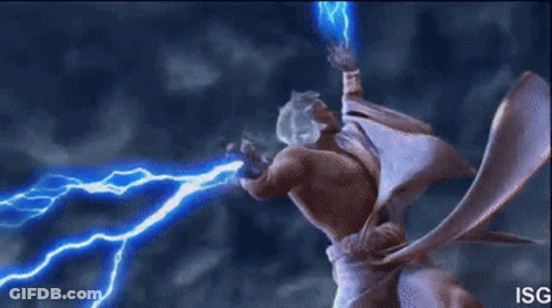 Zeus Statue Holding Lightning Bolt GIF