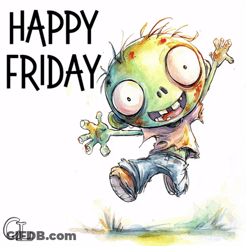 Zombie Cartoon Saying Happy Friday GIF