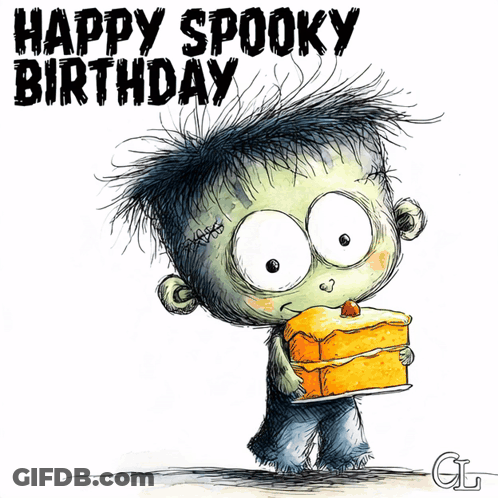 Zombie Eating Cake Happy Spooky Birthday GIF