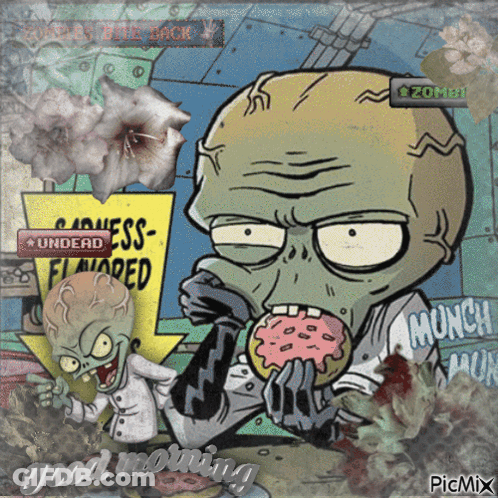 Zombie Eating Donut Saying Good Morning GIF