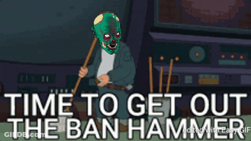 Zombie Holding Broom And Ban Hammer GIF