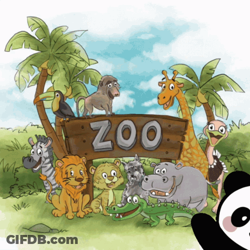 Zoo Scene With Animals And Panda GIF