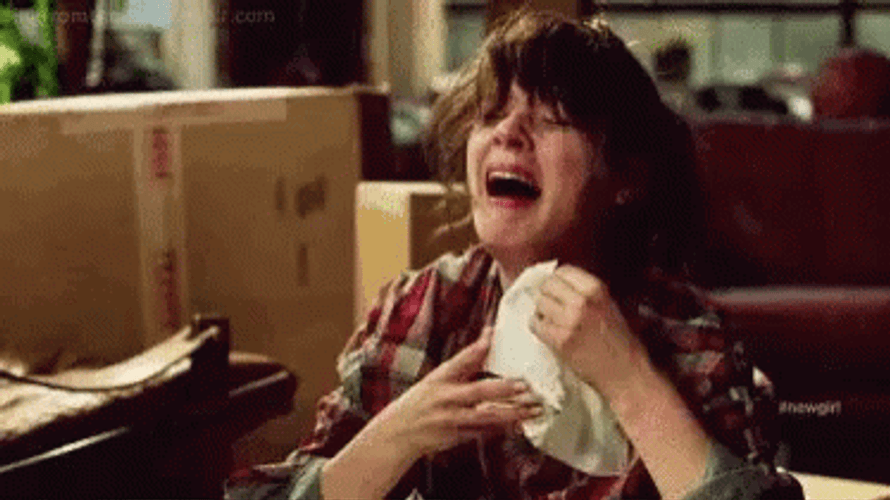 Zooey Deschanel Sobbing Out Loud GIF