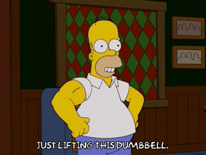 Zottman Curl Homer Simpson Lifting Dumbbells GIF