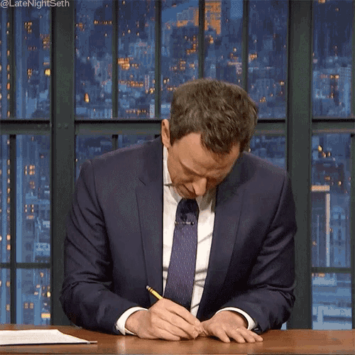 American Comedian Seth Meyers Taking Notes GIF | GIFDB.com