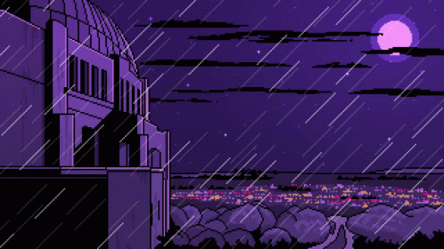 Anime Aesthetic Purple Sky Raining Night GIF 