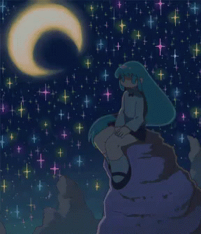 Anime Girl Watching Stars And Moon Linda Noche GIF | GIFDB.com