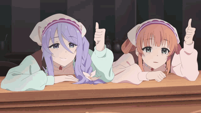 girls giving a thumbs up at the kitchen table gif