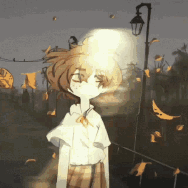 Anime Sad Autumn Leaves Rain GIF 