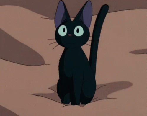 Playful black cat in animated cartoon gif performing a lively gesture