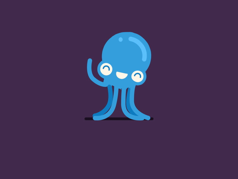 Blue Octopus Cartoon Waving Bye GIF 