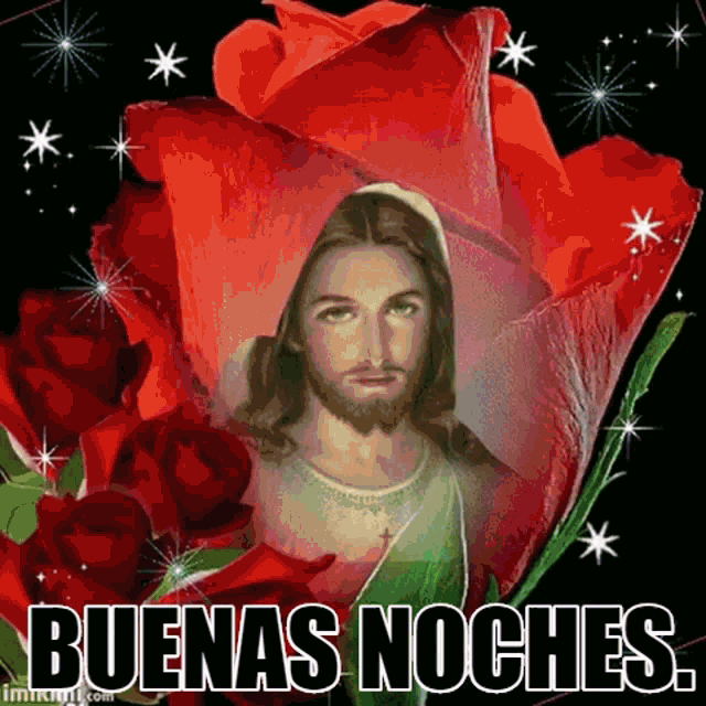 Buenas Noches Jesus With Flowers GIF 