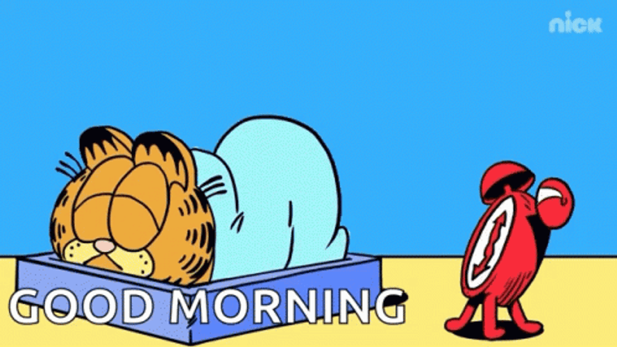 Cute Garfield Good Morning Hitting Alarm GIF 