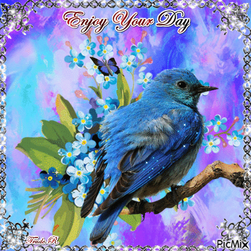Enjoy Your Day Glitters Blue Bird GIF