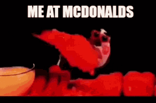 Funny Red Bird Puppet Me At Mcdonalds Meme GIF 