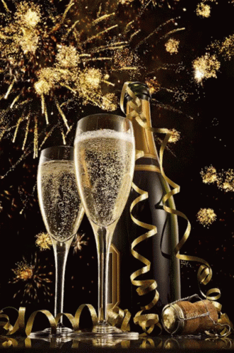 Happy Birthday Champagne Golden Fireworks GIF | GIFDB.com