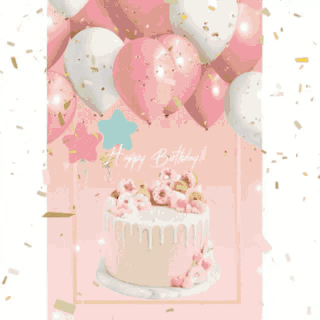 Happy Birthday Princess Confetti Balloons Cake GIF