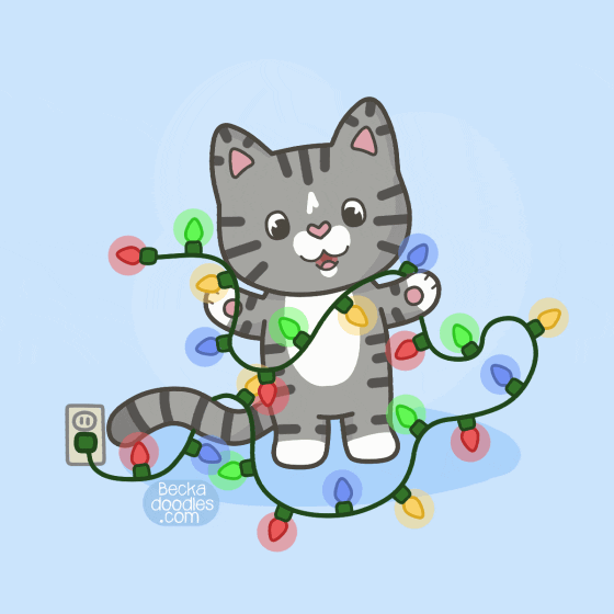 Merry Christmas Cat Lights Cartoon GIF