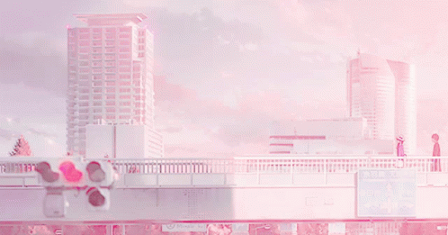 Pink Aesthetic Anime City Overpass GIF 