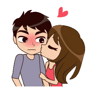 Romantic Cartoon Kissing On Cheeks GIF 