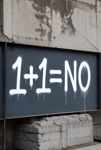 1 + 1 = No Spray Painted on Black Wall