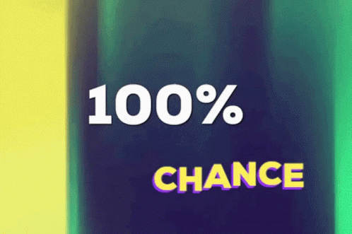 100% Chance Sign on Green and Yellow Background