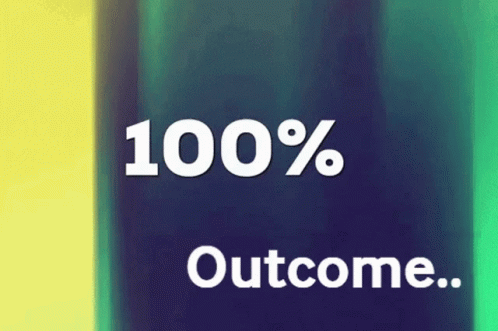 100% Outcome on Blue and Yellow Background