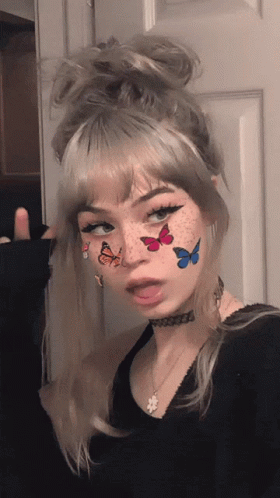 Aesthetic Girl Butterflies On Face GIF