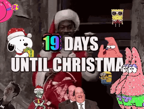 19 Days Until Christmas With Snoopy And Patrick GIF