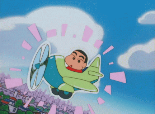 1992 Crayon Shin Chan Flying Jetplane GIF