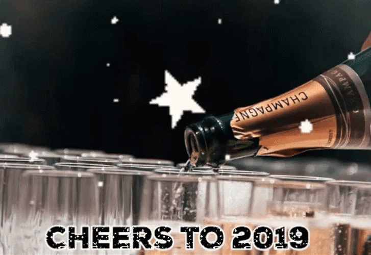 2019 New Year Popping Champagne GIF