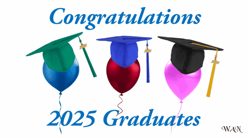 2025 Graduates With Balloons And Caps GIF