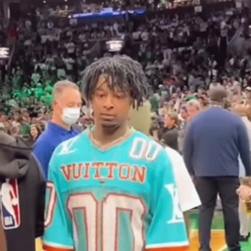21 Savage Wearing Vuitton Footbal Jersey GIF