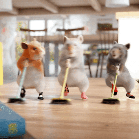 3 Hamster Dance While Sweeping Floor GIF