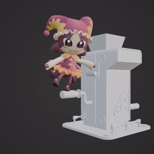 3D Cartoon Character Sitting on Machine
