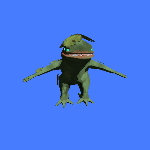 3D Frog With Blue Eyes and Sharp Teeth