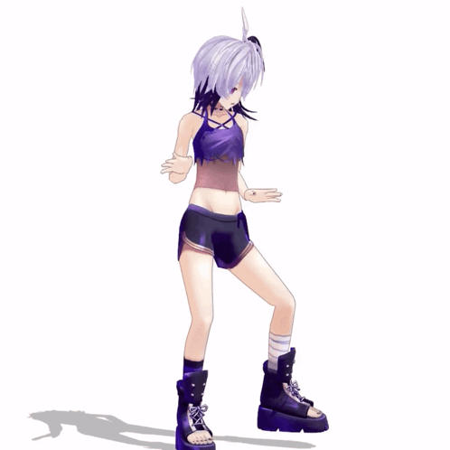 3D Girl With Purple Hair GIF