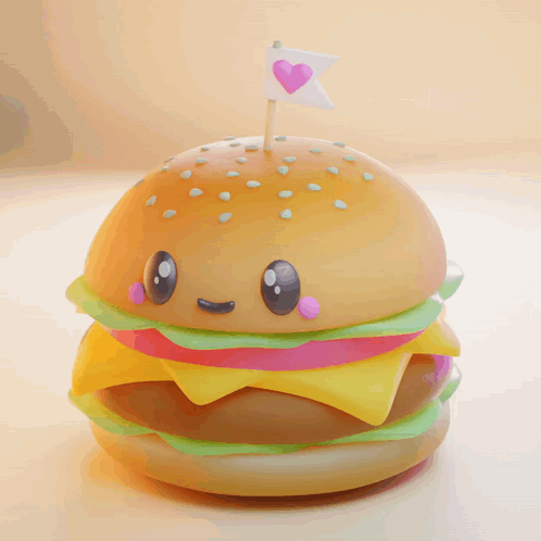 3D Hamburger With Heart-Shaped Flag
