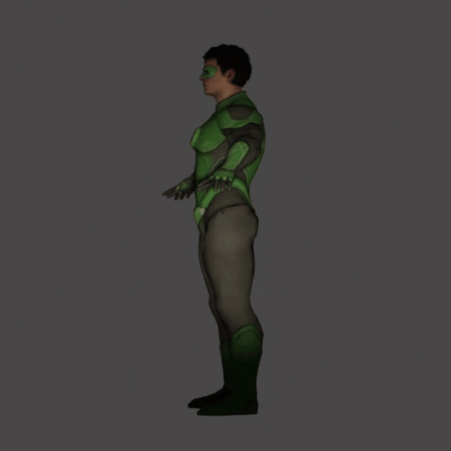 3D Man In Green Superhero Costume GIF
