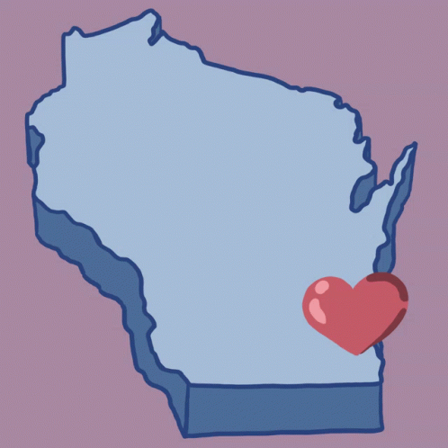 3D Map of Wisconsin With Red Heart