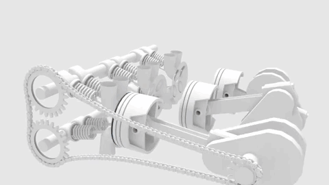 3D Motorcycle Engine With Gears and Chains