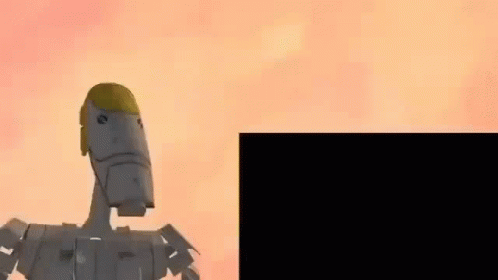 3D Robot Next to Clankers Sign