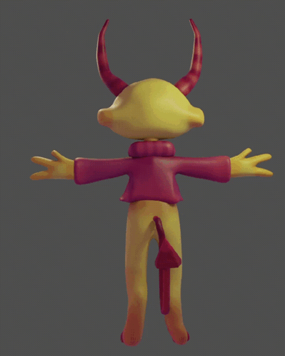 3D Yellow Demon With Horns and Tail