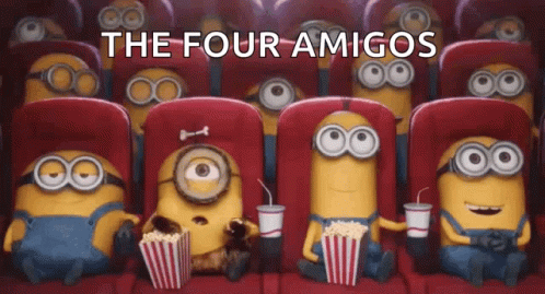 4 Minions Eating Popcorn GIF
