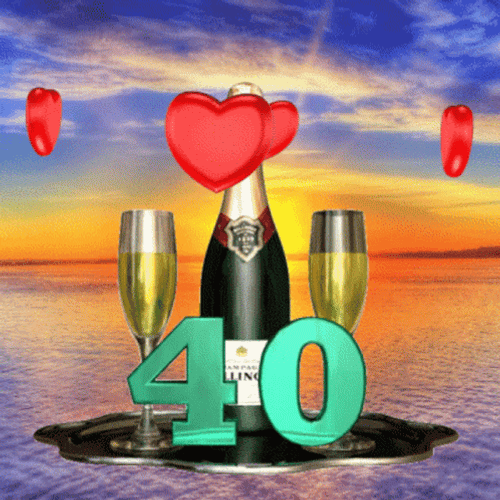 40Th Birthday Champagne And Hearts GIF