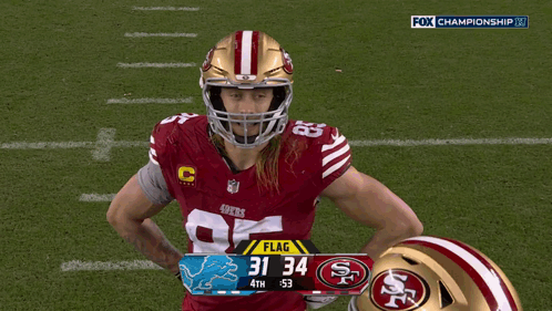 49Ers Players On Field With Scoreboard Flag 31 34 4Th 53 GIF