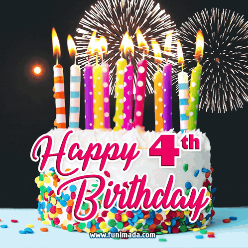 4Th Birthday Cake With Fireworks GIF